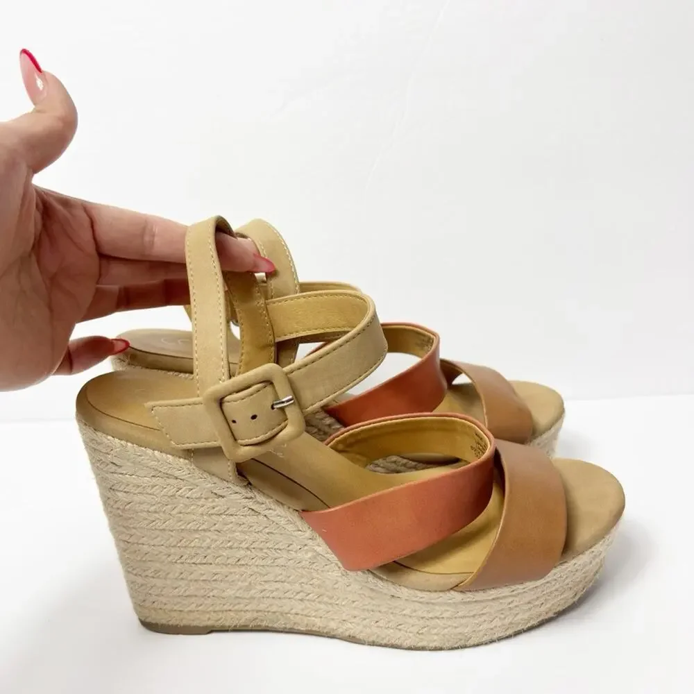 COCONUTS BY MATISSE WOMEN BEIGE PINK WEDGE HEEL SANDALS SIZE 10M